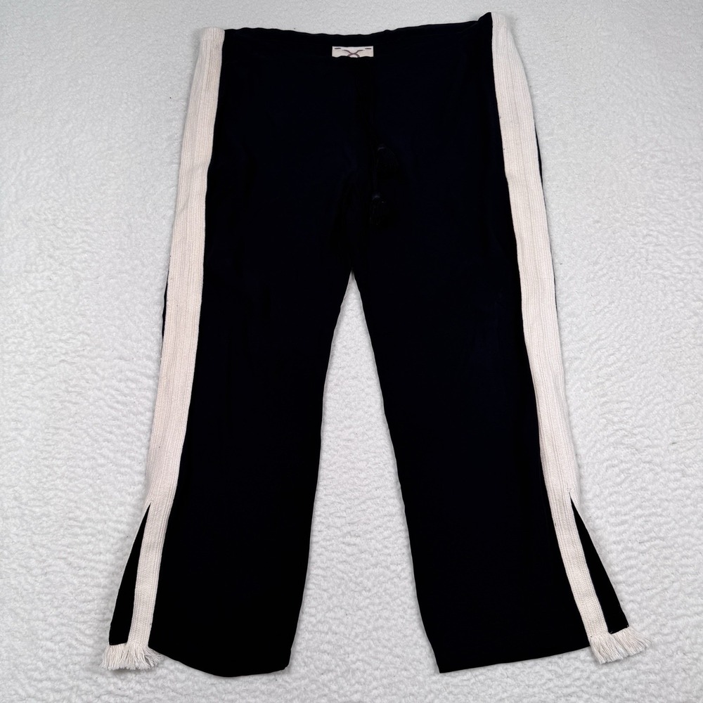FIGUE Pants Women's Small Tassel Side Trim Cropped Black Boho Pull On Viscose